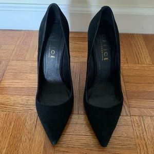 Topshop Black Suede Heels with Tortoise Detail